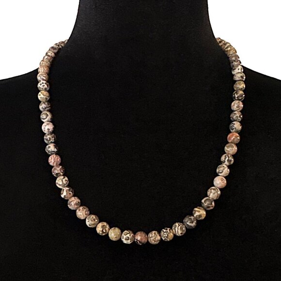Vintage Leopardskin Jasper Necklace Natural Stone 24 Inch - Picture 1 of 3